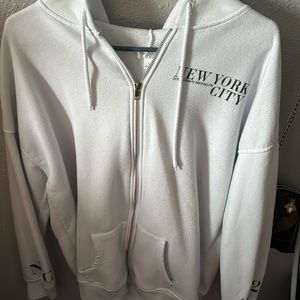 New York white zip up hoodie